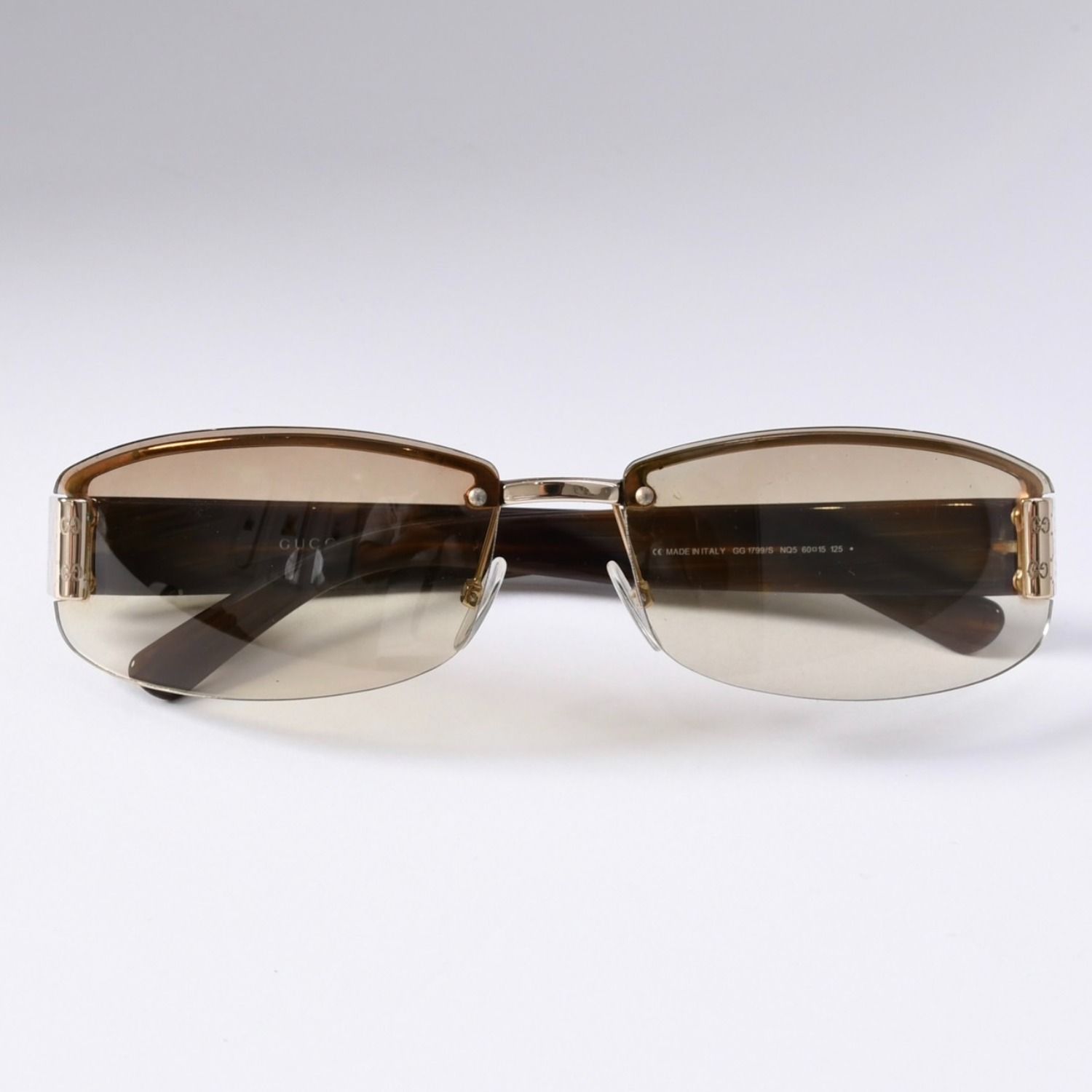 GUCCI グッチ サングラス ハーフリム GG 1799/S イタリア製 アセテート メタル ブラウン ゴールド金具 サイズ60☐15 美品 中古 4a003719
