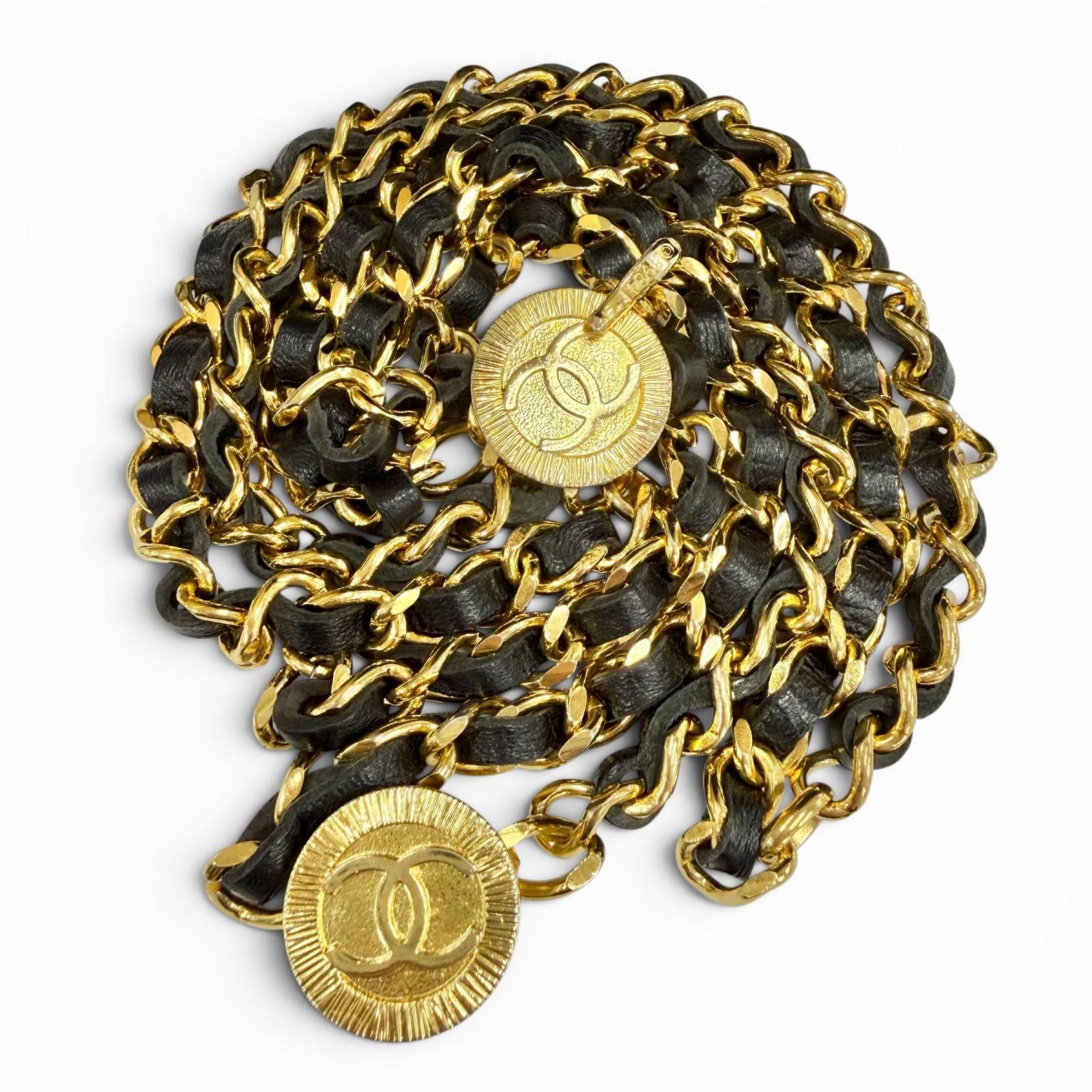 CHANEL シャネル ココマーク チェーンベルト 3連レザー ゴールド1984 美品◇CHANEL シャネル ヴィンテージ 1984 ココマーク レザー使い 3連