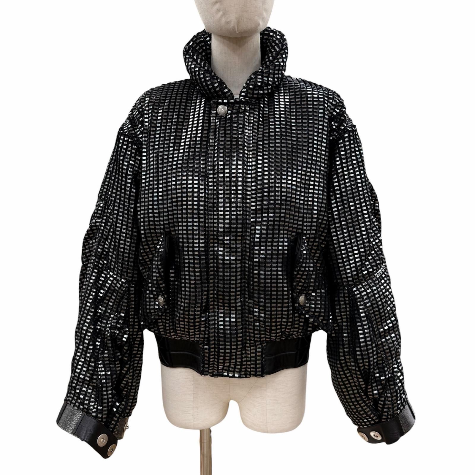 未使用品◇LOUIS VUITTON ルイヴィトン 23SS 1AAXI4 レザー モノグラム ジップアップ クロップド パファージャケット ブラック シルバー 34 イタリア製 正規品 レディース