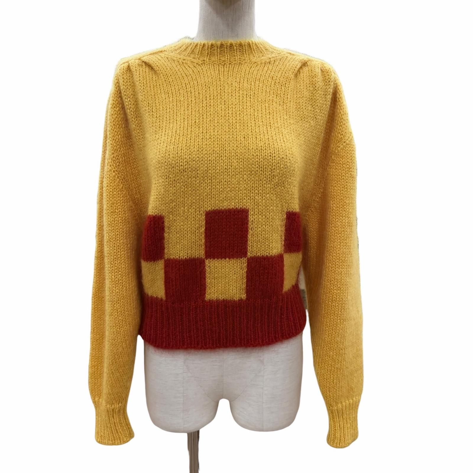 極美品◇MIUMIU ミュウミュウ MML321 市松模様 モヘア 長袖ニット セーター イエロー レッド 38 イタリア製 正規品 レディース