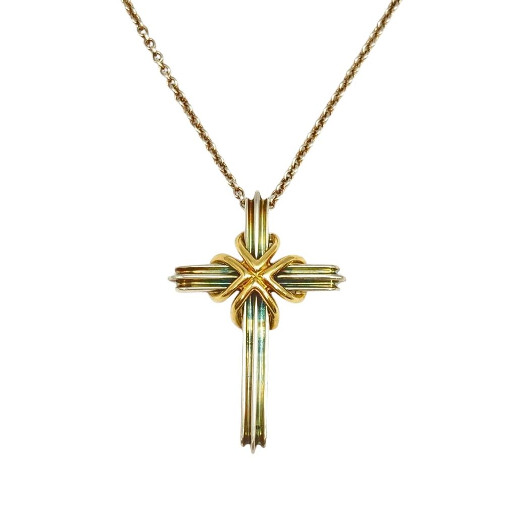 ティファニー Tiffany&Co. シグネチャー クロス ペンダント ネックレス SV925 7.2g K18YG シルバー ゴールド コンビ レディース【中古】