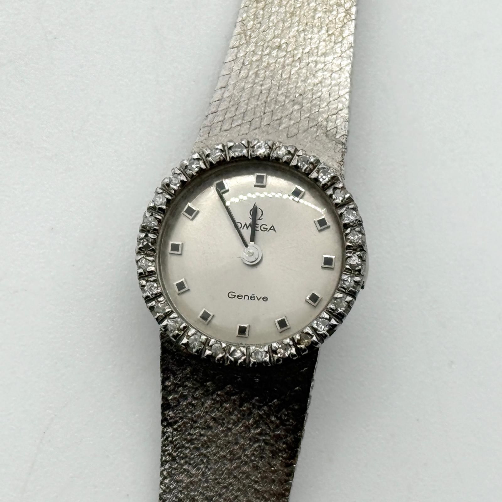 OMEGA オメガ Geneve ジュネーブ シルバー 手巻き レディース ダイヤベゼル 腕時計 稼働品