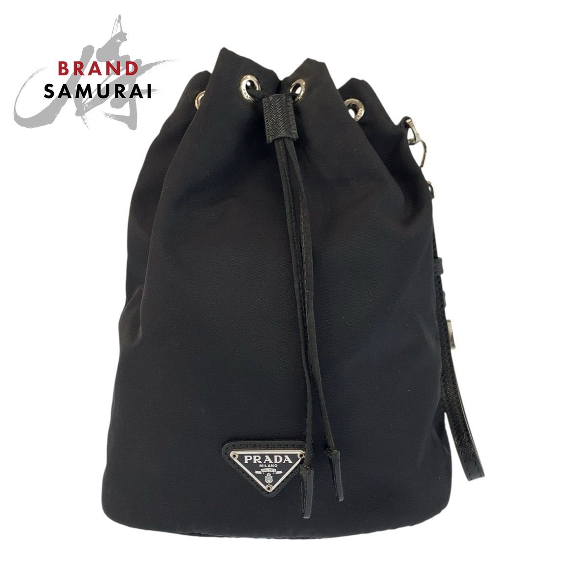 美品 PRADA プラダ テスート ブラック 黒 シルバー金具 ナイロン ポーチ 巾着ポーチ レディース 602769【中古】