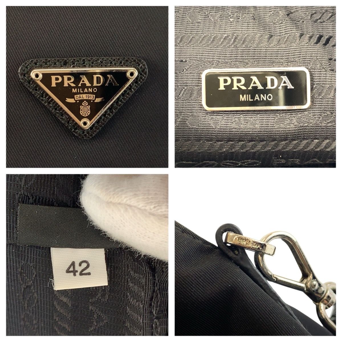美品 PRADA プラダ テスート ブラック 黒 シルバー金具 ナイロン 