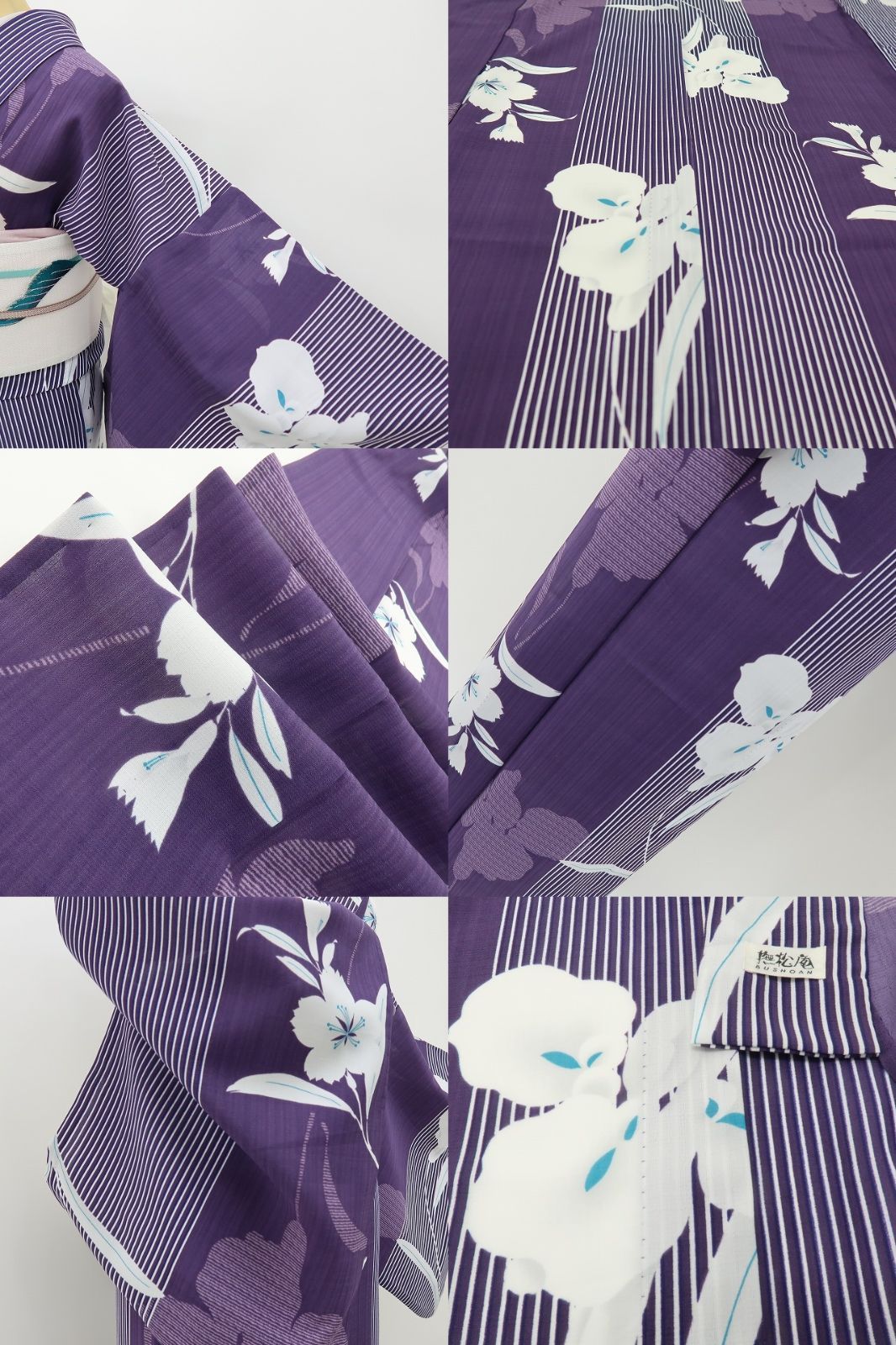 織衣✺新品 竺仙 縦縞 トールサイズ 高級浴衣 着物 A2304 六花-RIKKA- 美品 撫松庵謹製 桜 縦縞 トールサイズ 薄物 紗❀桜と蘭が