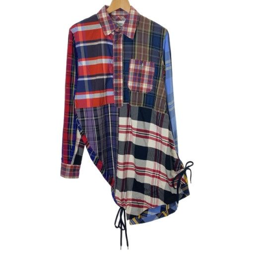 【中古】　Vivienne Westwood　チェックシャツ　長袖　トップス　変形　パッチワーク　古着　/4304