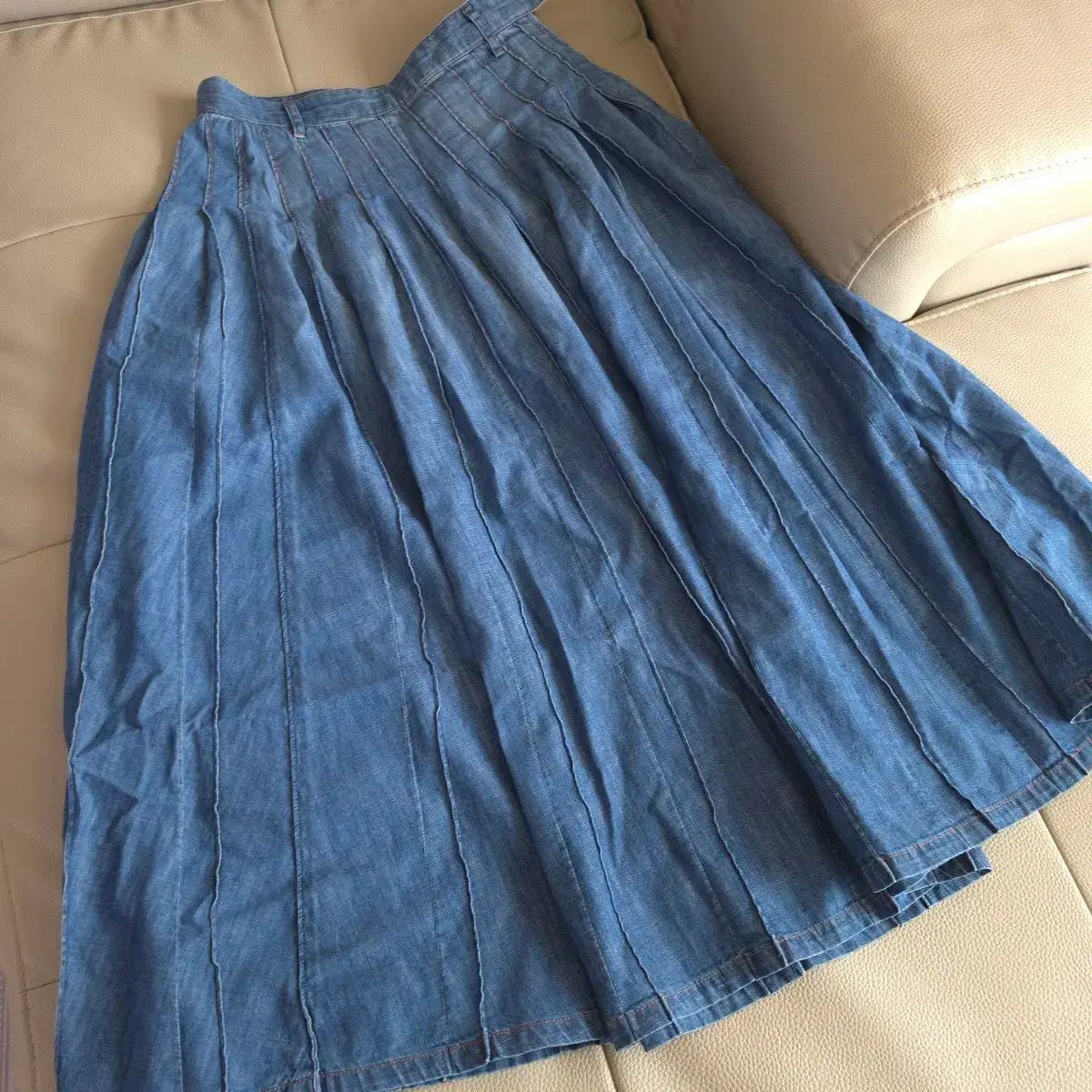 the CASHMERE LINE デニム プリーツ Long ロング A LINE スカート