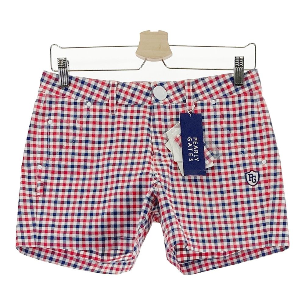 超美品】パーリーゲイツ ショートパンツ ピンク×白 チェック 5ポケット