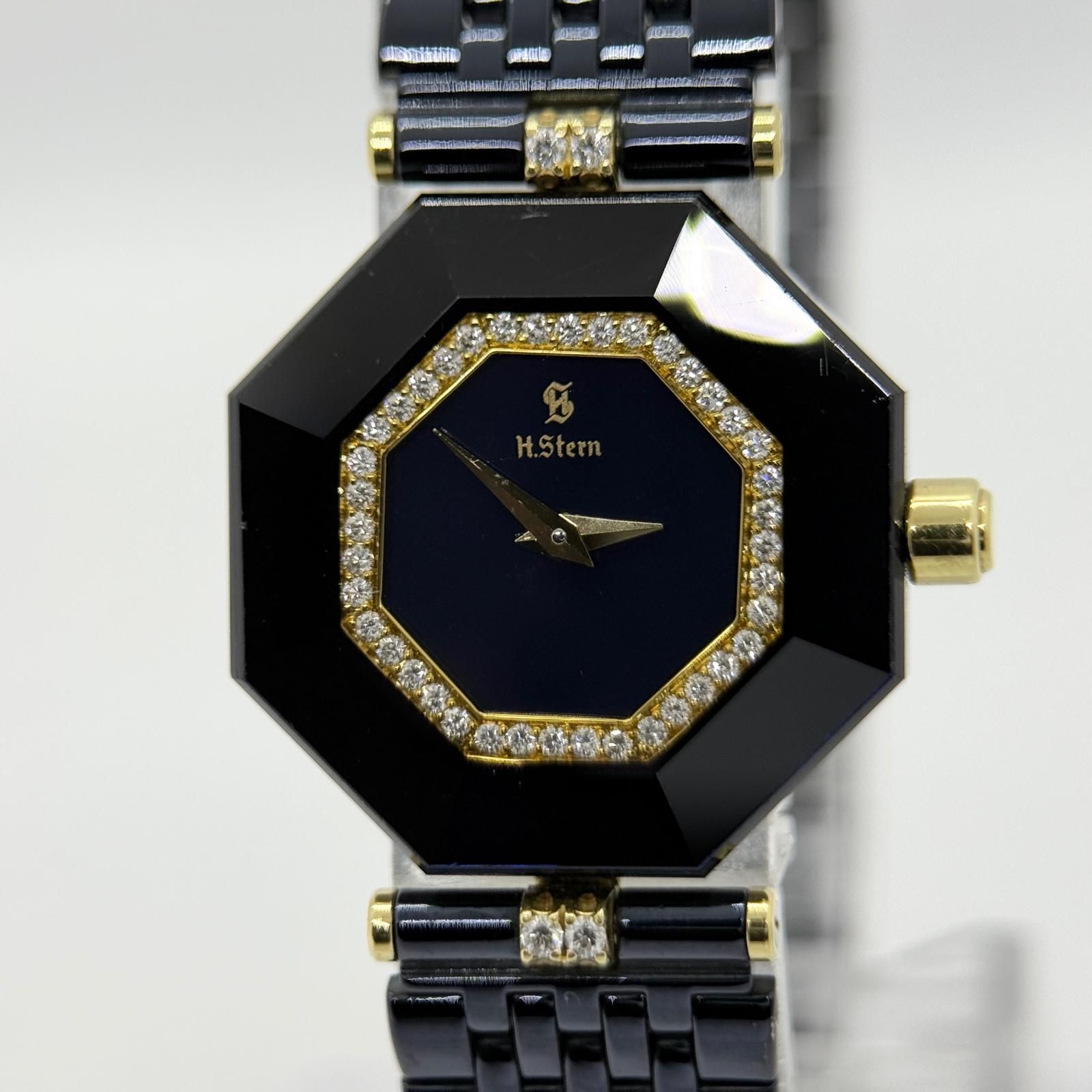 H.Stern エイチスターン ネイビー QZ レディース 18K 750 YG/SS 腕時計 稼働品