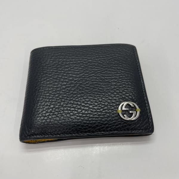 【中古】GUCCI 二つ折り財布 インターロッキングG 黒×黄 グッチ[91]