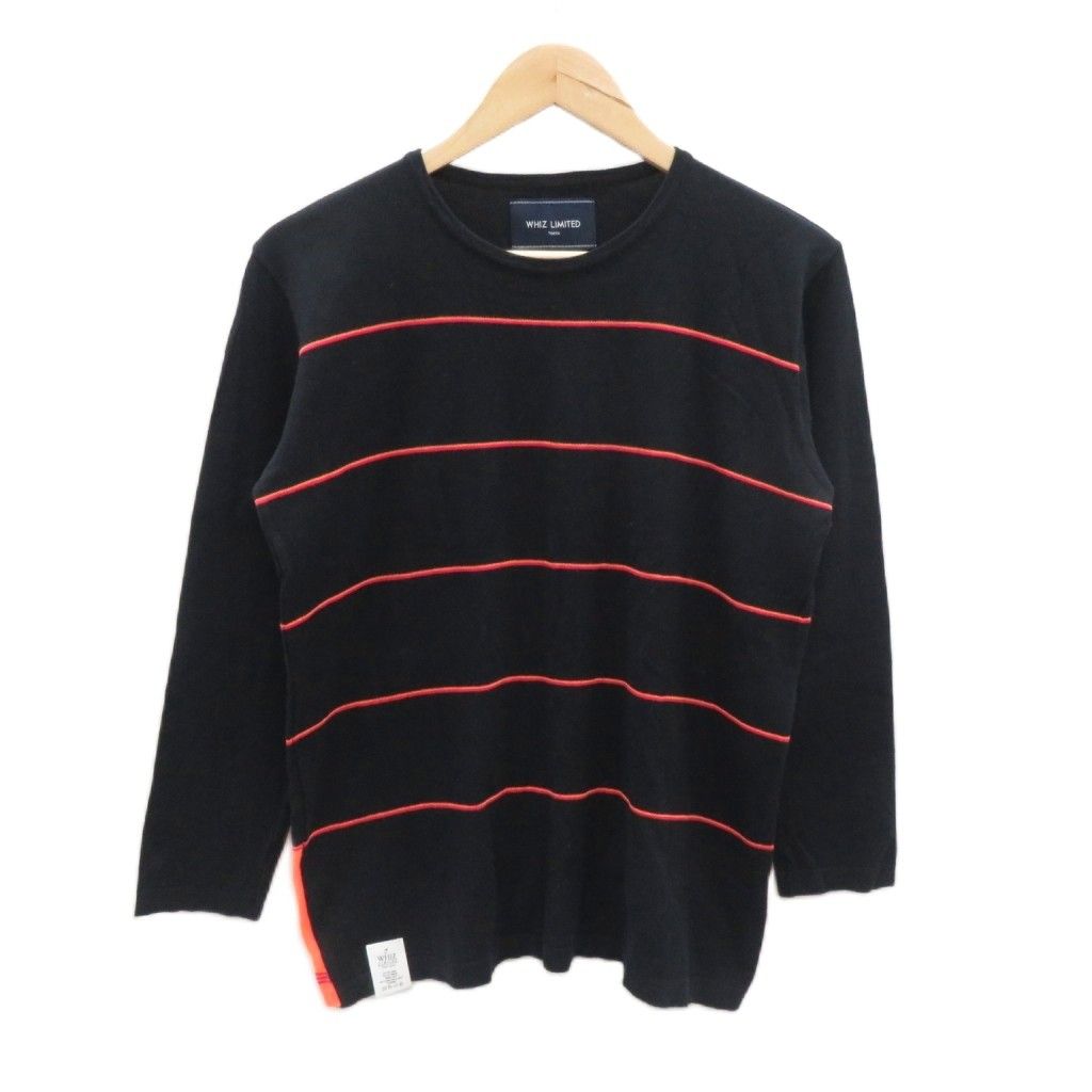 ウィズ WHIZ ニット カットソー 長袖 M 黒 ブラック オレンジ ボーダー