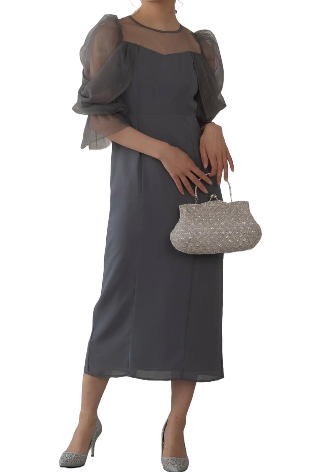 [MORE AUNI] 結婚式 ドレス レディース パーティ ワンピース チュール オフショルドレス 結婚式およばれワンピース パーティードレス キャバ オケージョンドレス 親族 同窓会 母親 ママ 成人式 二次 [アッシュネイビー / 300118] [M]