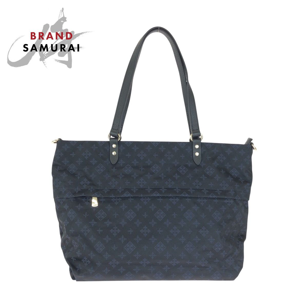 美品 russet ラシット ブラック ネイビー ゴールド金具 ナイロン トートバッグ ショルダーバッグ レディース 602870【中古】
