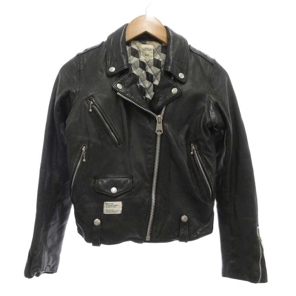 BEDWIN & THE HEARTBREAKERS BUSHER ライダース レザージャケット 黒 ブラック ラムレザー ダブル ワンスター■GY73