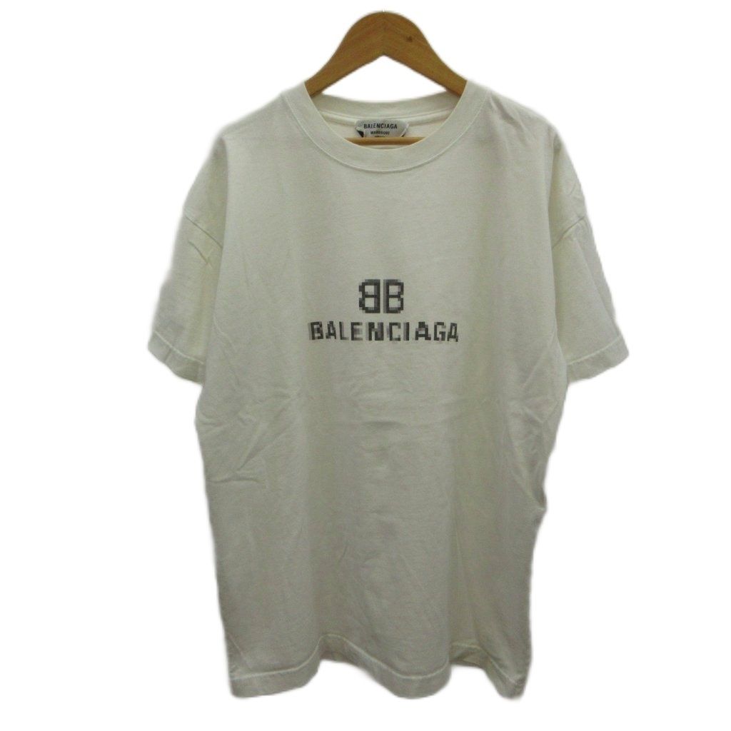 バレンシアガ BALENCIAGA 21SS BB PIXEL ミディアムフィット Tシャツ S 白 ホワイト 半袖 ピクセルロゴ ラウンドネック カットソー /PP
