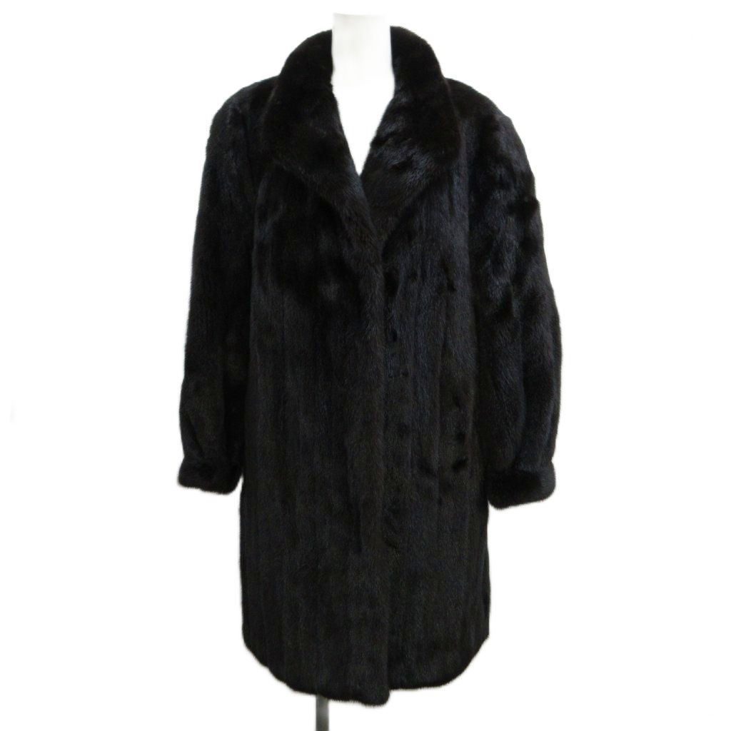 ランバン LANVIN ブラックグラマ ファーコート ミンクファー 毛皮 F 黒 ブラック 無地 長袖 襟付き ロング丈 /PP ■GY18