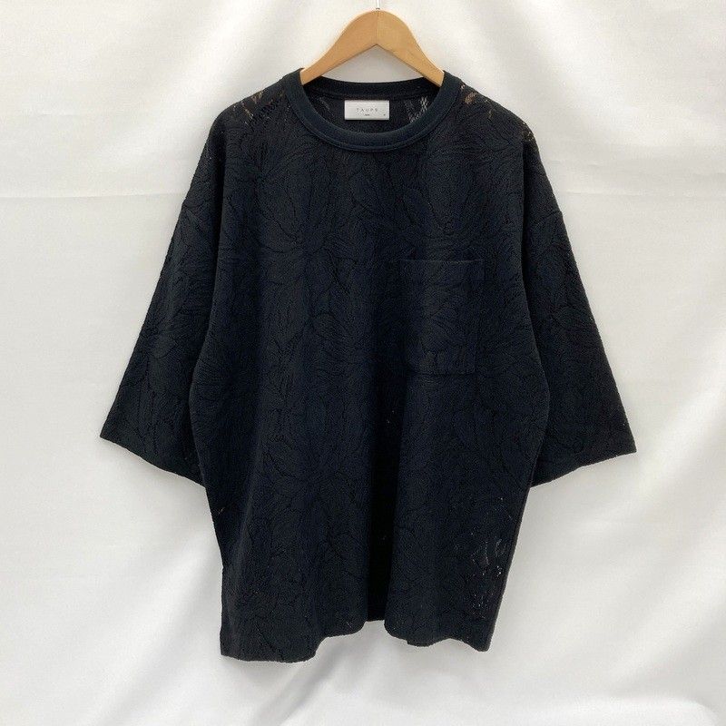 TAUPE トープ HERRINBONE LACE LOOSE TEE フラワーレースカットソー TPM24306002 美品 03サイズ Lサイズ相当 半袖 花柄 クルーネック 透け感 カジュアル メンズ ブラック トップス ★SS115