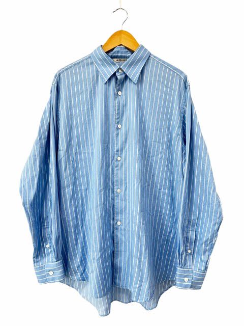 オーラリー AURALEE 26SS COTTON SILK STRIPE SHIRT ギザコットン シルク ストライプ 長袖 シャツ A26SS01CS 4 青ブルー ブランド古着ベクトル 中古260610