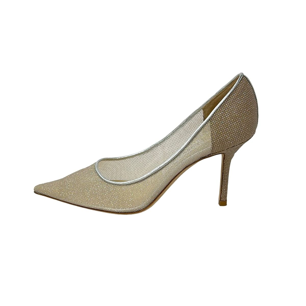 JIMMY CHOO(ジミーチュウ) パンプス 36 1/2 レディース美品 - ベージュ×シルバー ラメ