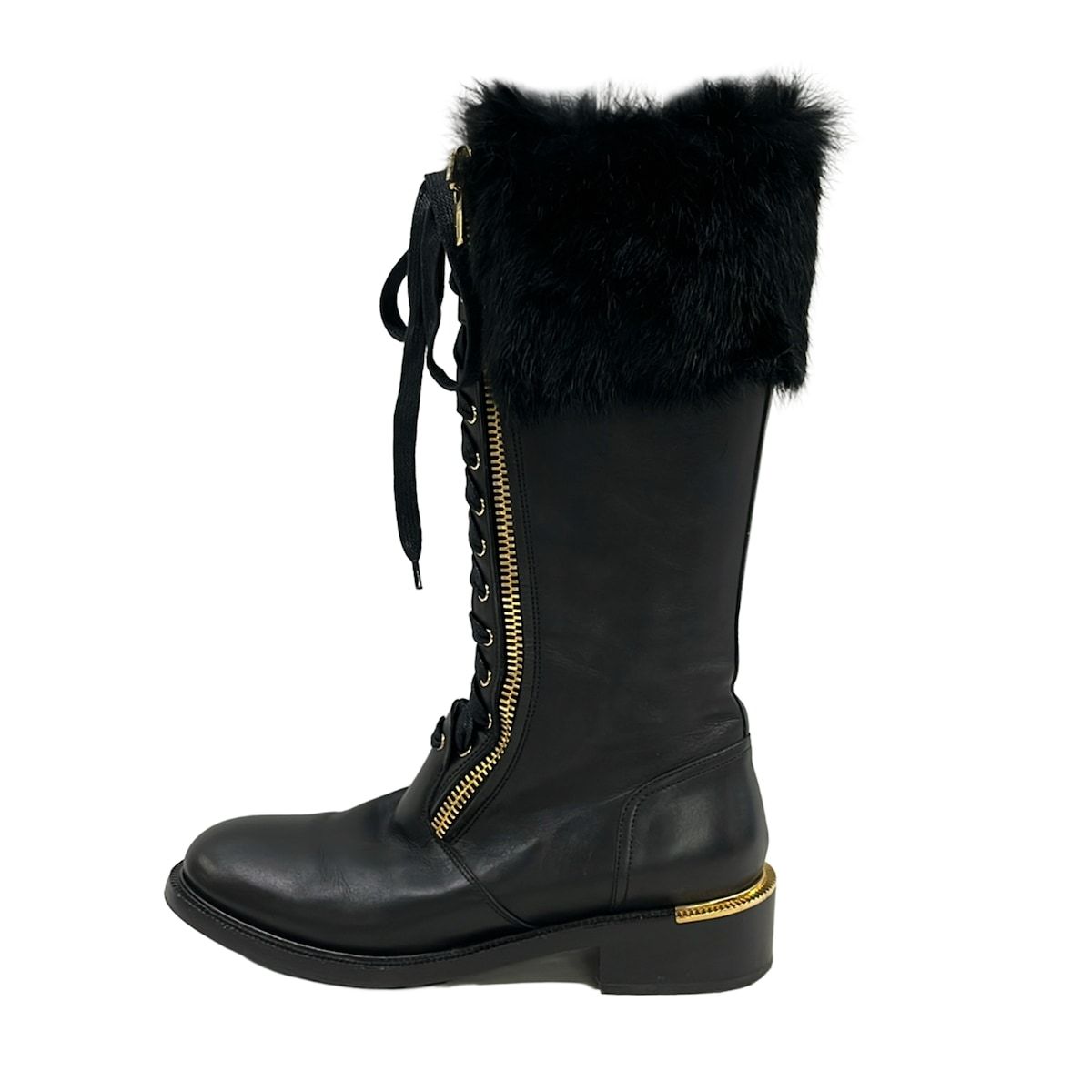 FERRAGAMO/SalvatoreFerragamo(サルバトーレフェラガモ) ブーツ 7 C レディース - 黒 レザー、ファー