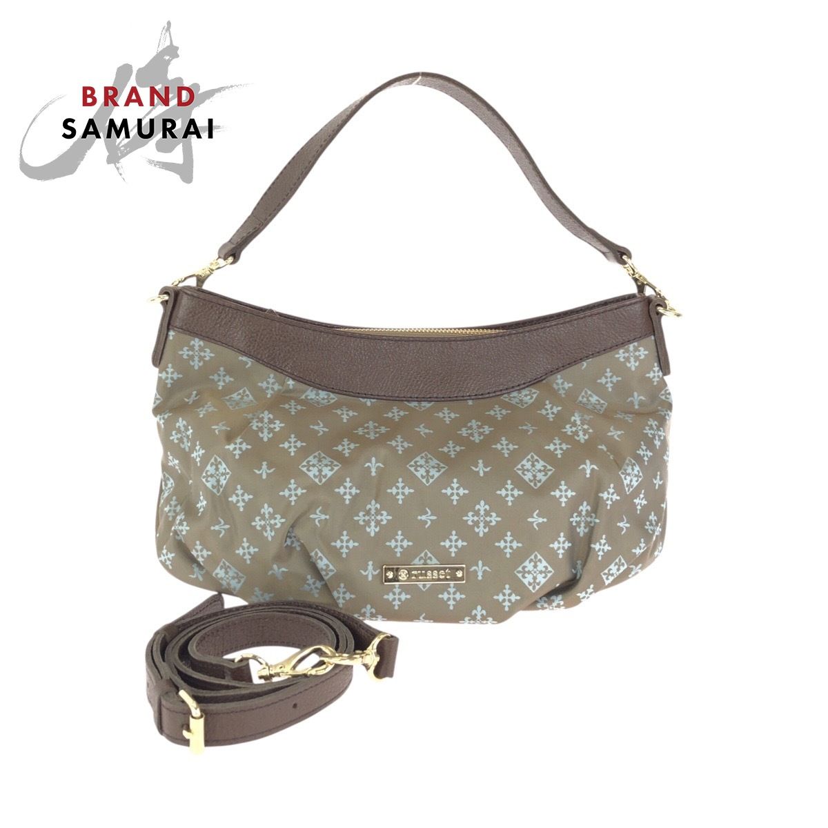 美品 russet ラシット カーキ ブラウン ゴールド金具 ナイロン ハンドバッグ ショルダーバッグ 2WAY レディース 602869【中古】