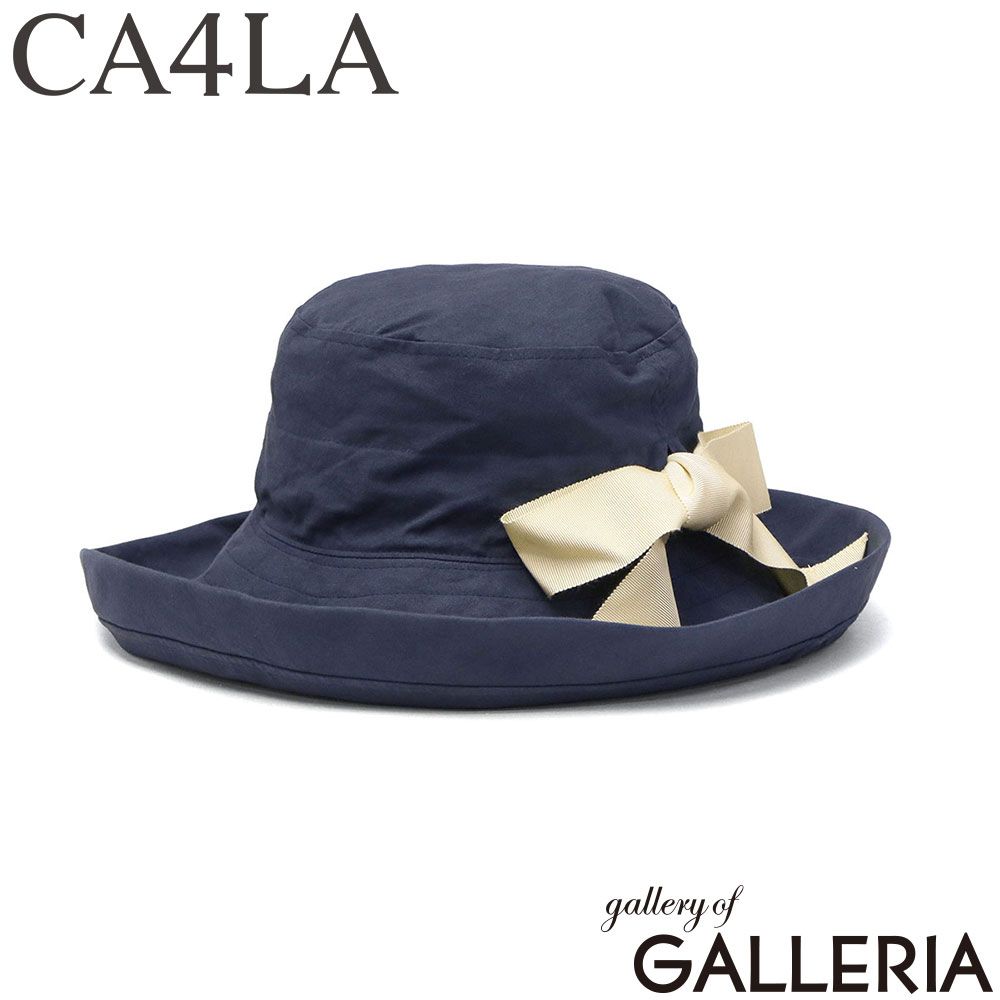 CA4LA ハット 帽子 レディース カシラ UV 夏 春 春夏 洗濯 手洗い つば広 UVカット たためる 綿 コットン おしゃれ 女性 Main Collection LAUNDRY RIBBON M3 TKU00469 NAVY