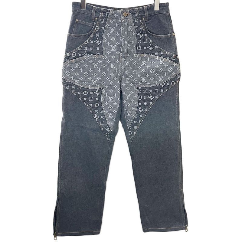 【中古】LOUIS VUITTON ルイヴィトン 23AW monogram flower denim pants モノグラム フラワー パッチワーク デニム パンツ RM232 Y92 HPD92W サイズ30 グレー メンズ フランス製
