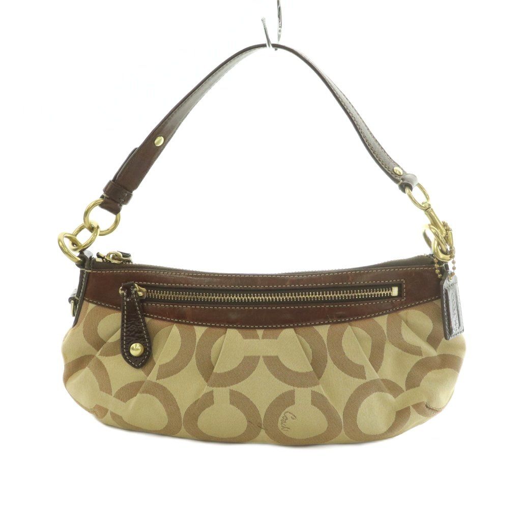 コーチ COACH オプアート ハンドバッグ シグネチャー柄 ベージュ 茶 12950 /MI ■GY12
