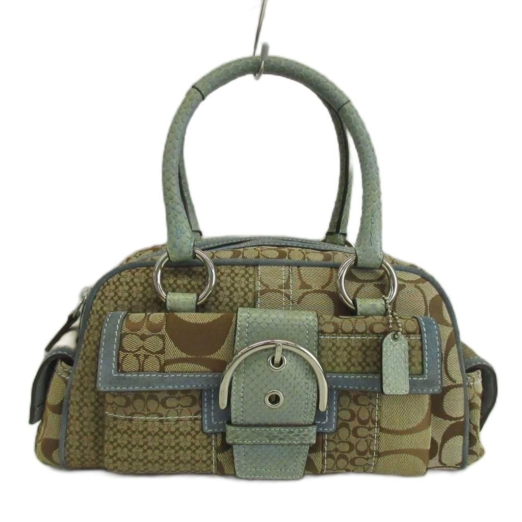 コーチ COACH ソーホー シグネチャー パッチワーク ハンドバッグ ミニボストンバッグ キャンバス レザー パイソン型押し ベージュ 水色 ライトブルー 3692 /XZ ■GY18
