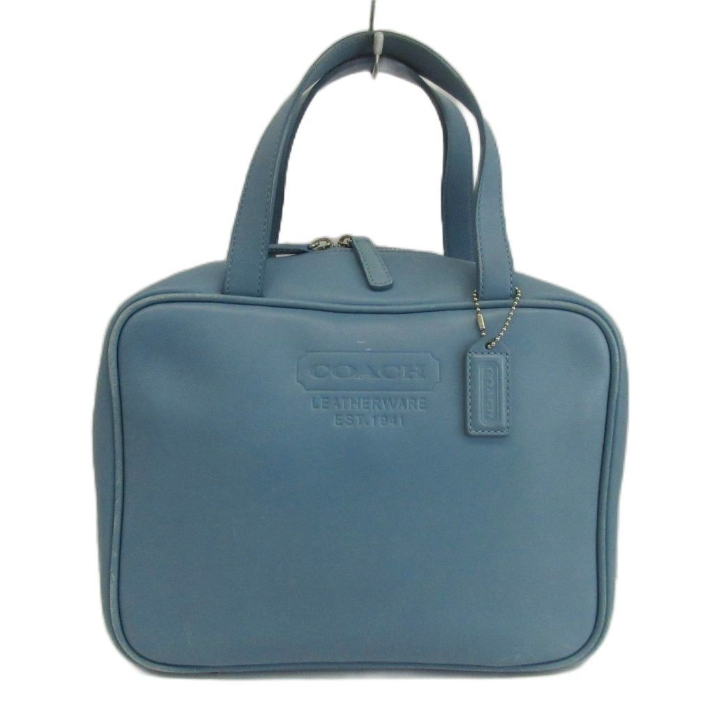 コーチ COACH ハンドバッグ レザー ラウンドファスナー ロゴ 型押し 水色 ライトブルー /XZ ■GY18