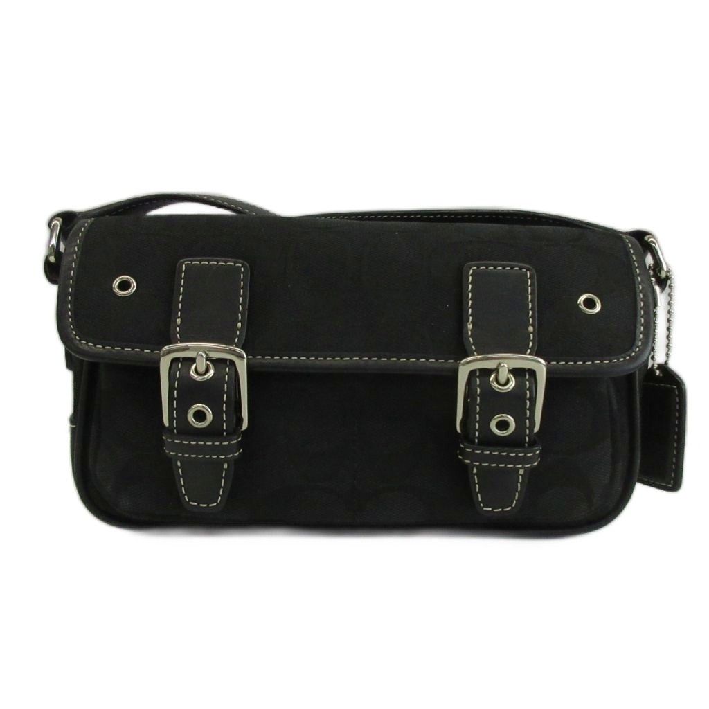 コーチ COACH ミニフィールドバッグ ショルダーバッグ クロスボディ キャンバス レザー シグネチャー 黒 ブラック 6844 /XZ ■GY18