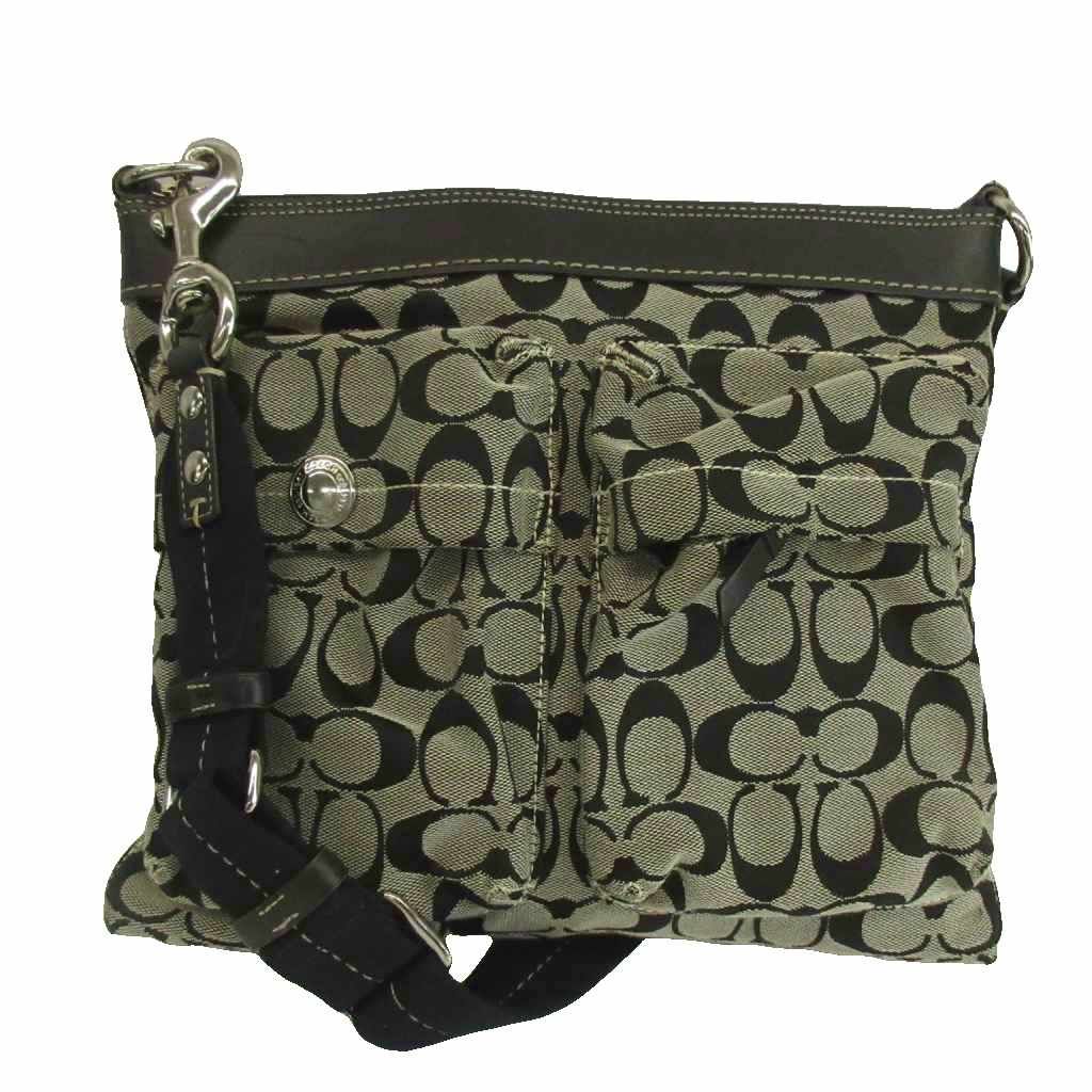 コーチ COACH シグネチャー スモールファイル ショルダーバッグ キャンバス レザー ロゴ 黒 ブラック 6448 /XZ ■GY18