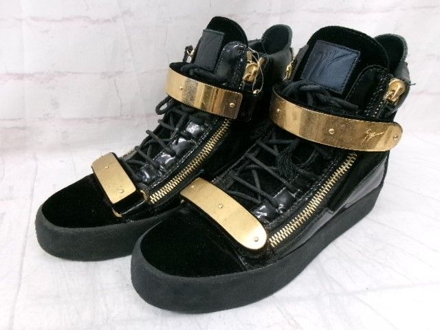 【中古】GIUSEPPE ZANOTTI ｼﾞｭﾉｾﾞｯﾍﾟｻﾞﾉｯﾃｨ Coby ﾍﾞﾙﾍﾞｯﾄﾀﾞﾌﾞﾙｽﾄﾗｯﾌﾟﾐｯﾄﾞｶｯﾄｽﾆｰｶｰ RU20043002 ﾌﾞﾗｯｸ ｺﾞｰﾙﾄﾞ 42 991905765