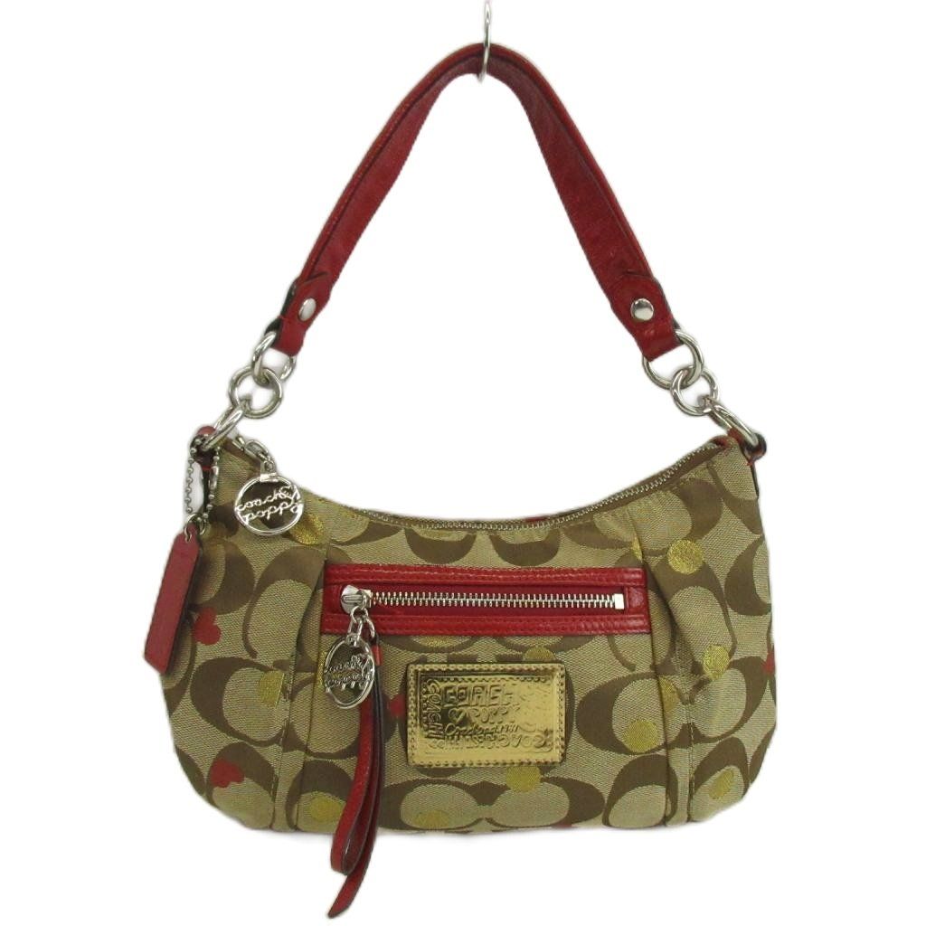 コーチ COACH ポピー Poppy ハンドバッグ ショルダー 2WAY キャンバス エナメル シグネチャー 水玉 ドット柄 ハート ベージュ 赤 レッド F16293 /XZ ■GY18