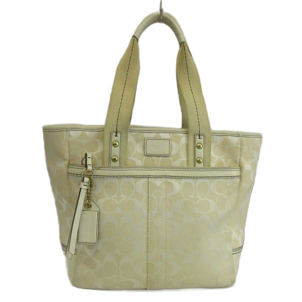 コーチ COACH ハンプトンズ ウィークエンド トートバッグ ハンド キャンバス レザー シグネチャー ロゴ 白 ホワイト 8679 /XZ ■GY18