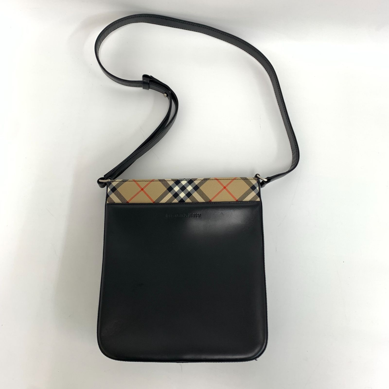 BURBERRY バーバリー ショルダーバッグ ノバチェック ブラック レザー レディース