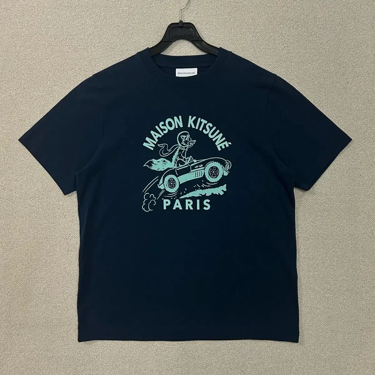 (XS) メゾンキツネ ネイビー ミント グラフィック 半袖 Tシャツ