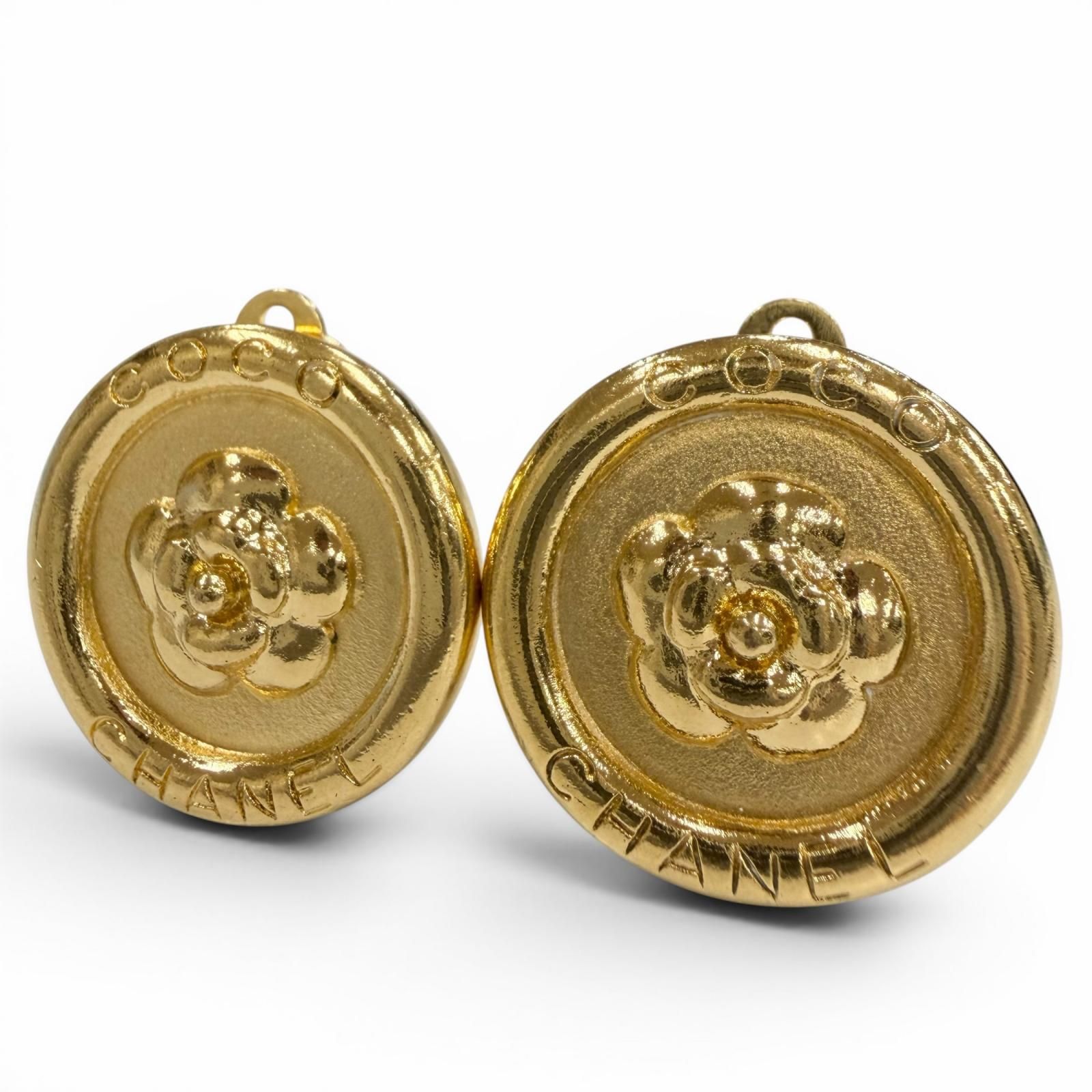 極美品▼CHANEL シャネル ヴィンテージ カメリア ラウンド 97P イヤリング ゴールド フランス製 レディース アクセサリー