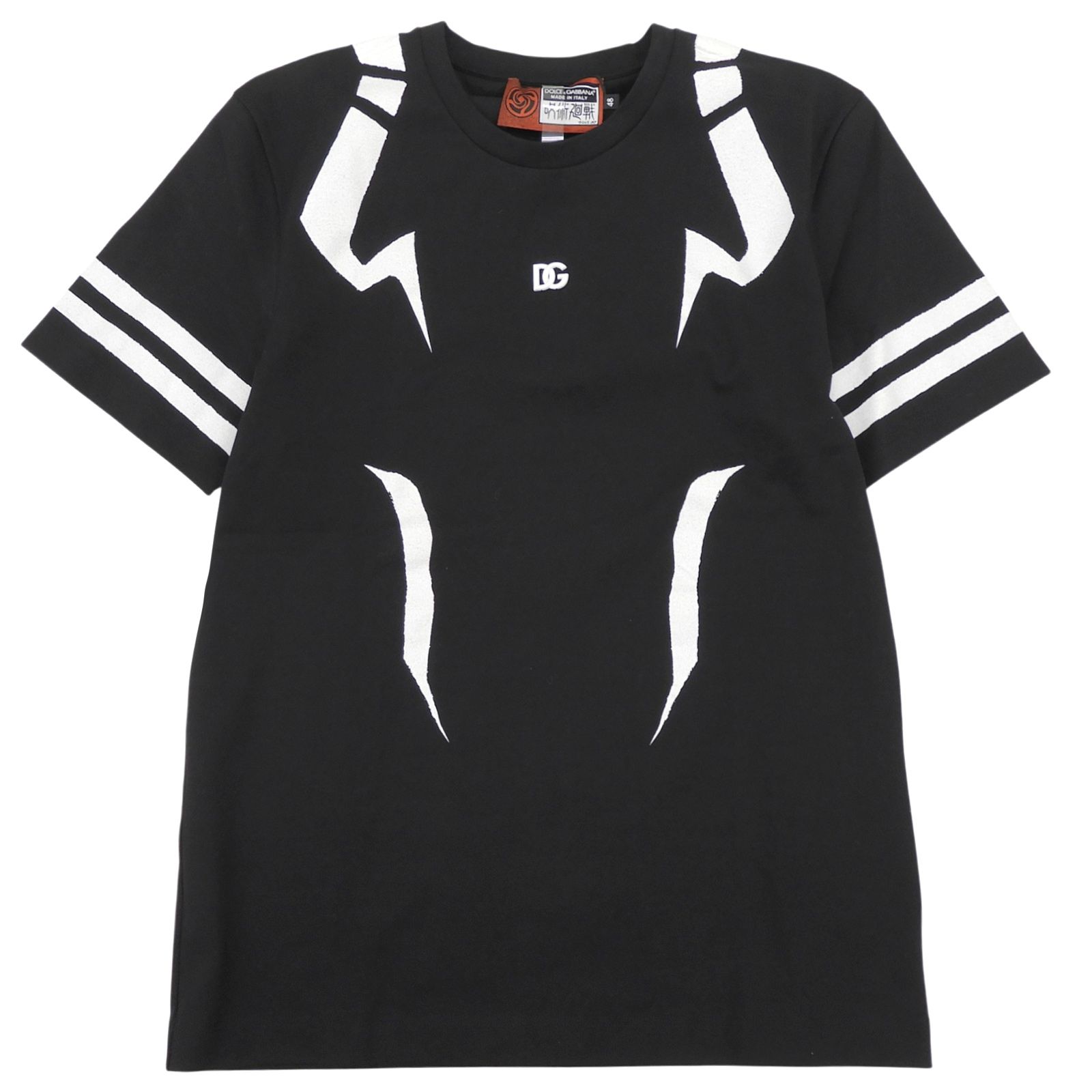 未使用品▲DOLCE&GABBANA 呪術廻戦 ドルチェ&ガッバーナ 呪術廻戦 コットン ロゴ金具付 半袖Tシャツ ブラック ホワイト 48 イタリア製 正規品 メンズ