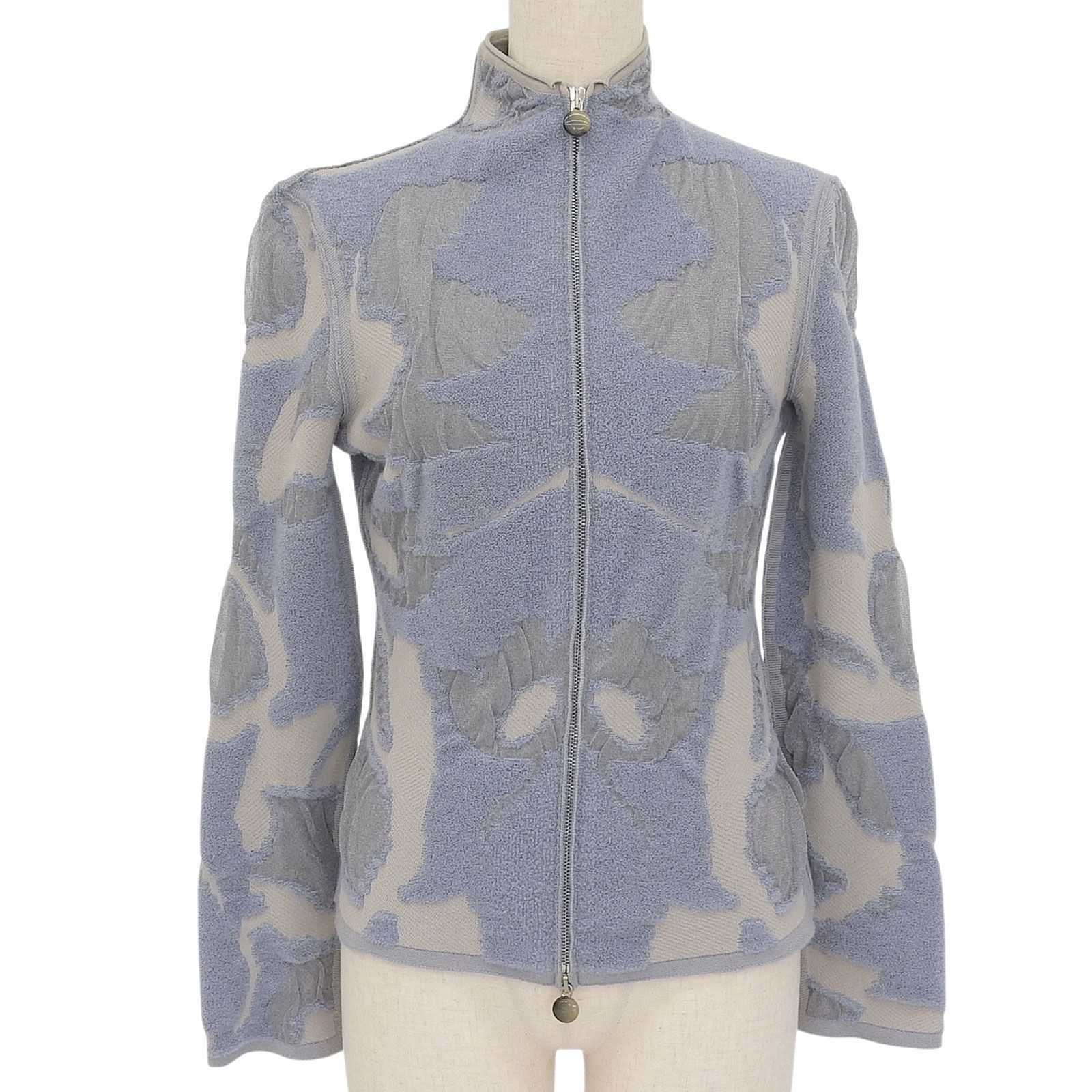 極美品▲GIORGIO ARMANI ジョルジオアルマーニ 2020年製 3KAG01 カシミヤ 立体織柄 ジャケット ライトブルー グレー 40 イタリア製 正規品 レディース