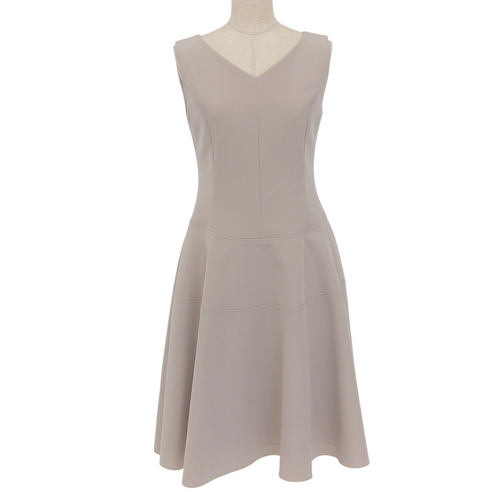 極美品▲FOXEY NEW YORK フォクシー ニューヨーク 41011 Vネック ノースリーブ フレア ワンピース ベージュ 38 日本製 正規品 レディース