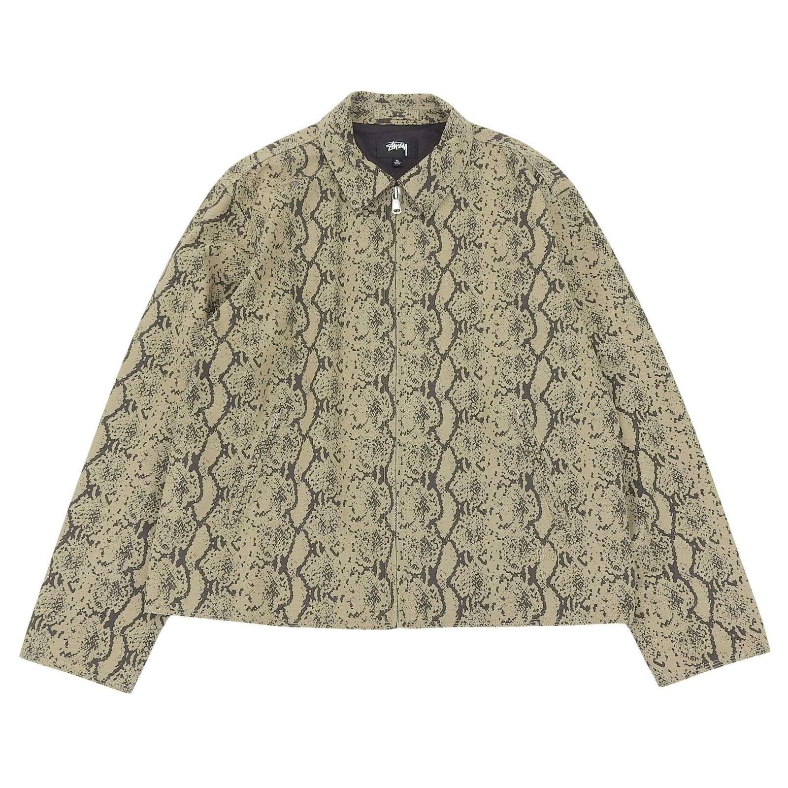 極美品▲STUSSY ステューシー 25SS 115843 Gabardine Garage Jacket Snake コットン100％ ロゴ刺繍 ZIPジャケット ベージュ XL 正規品 メンズ