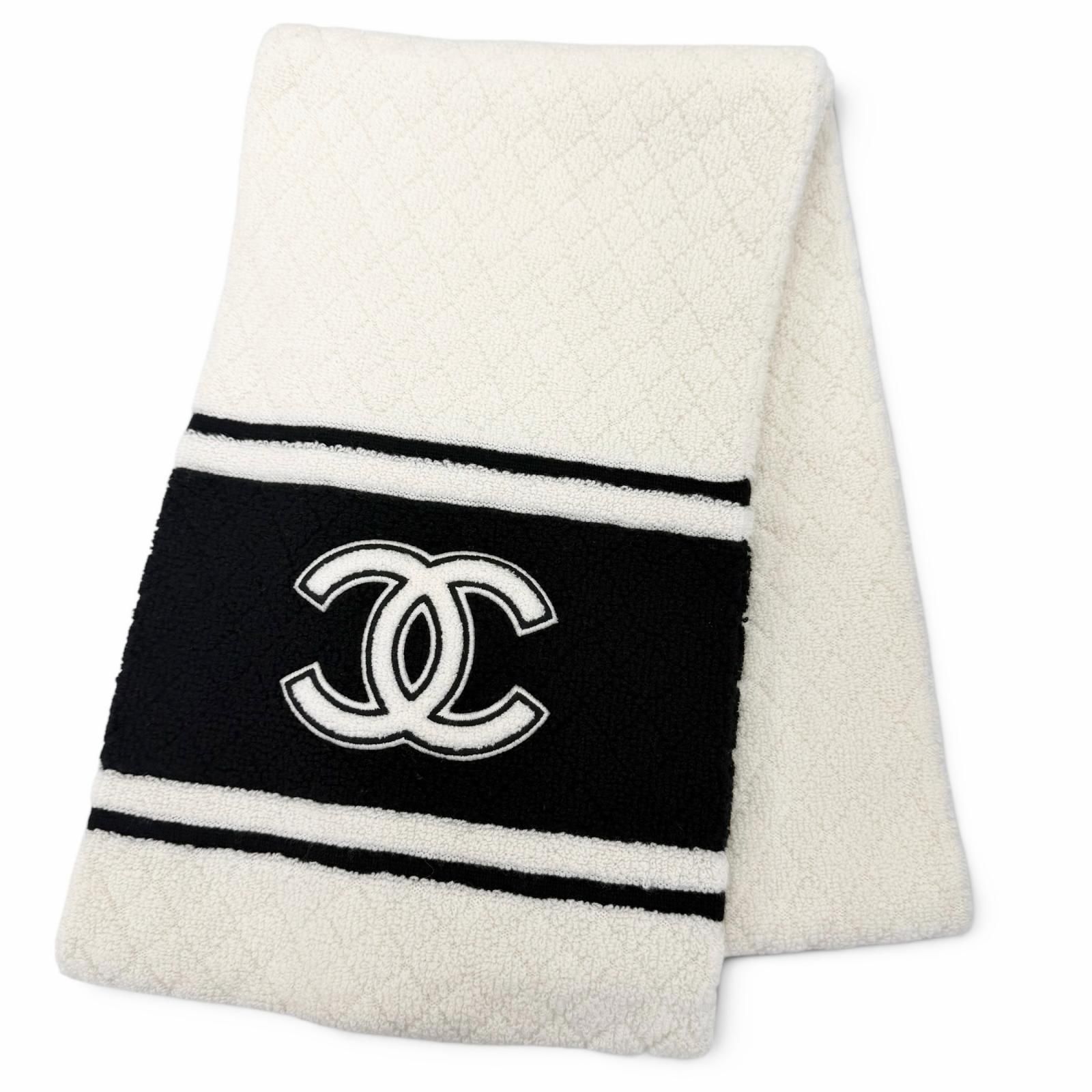 極美品☆CHANEL シャネル 19B カシミヤ100％ マトラッセ ココマーク 大判ショール マフラー ブラック ホワイト レディース 箱付き