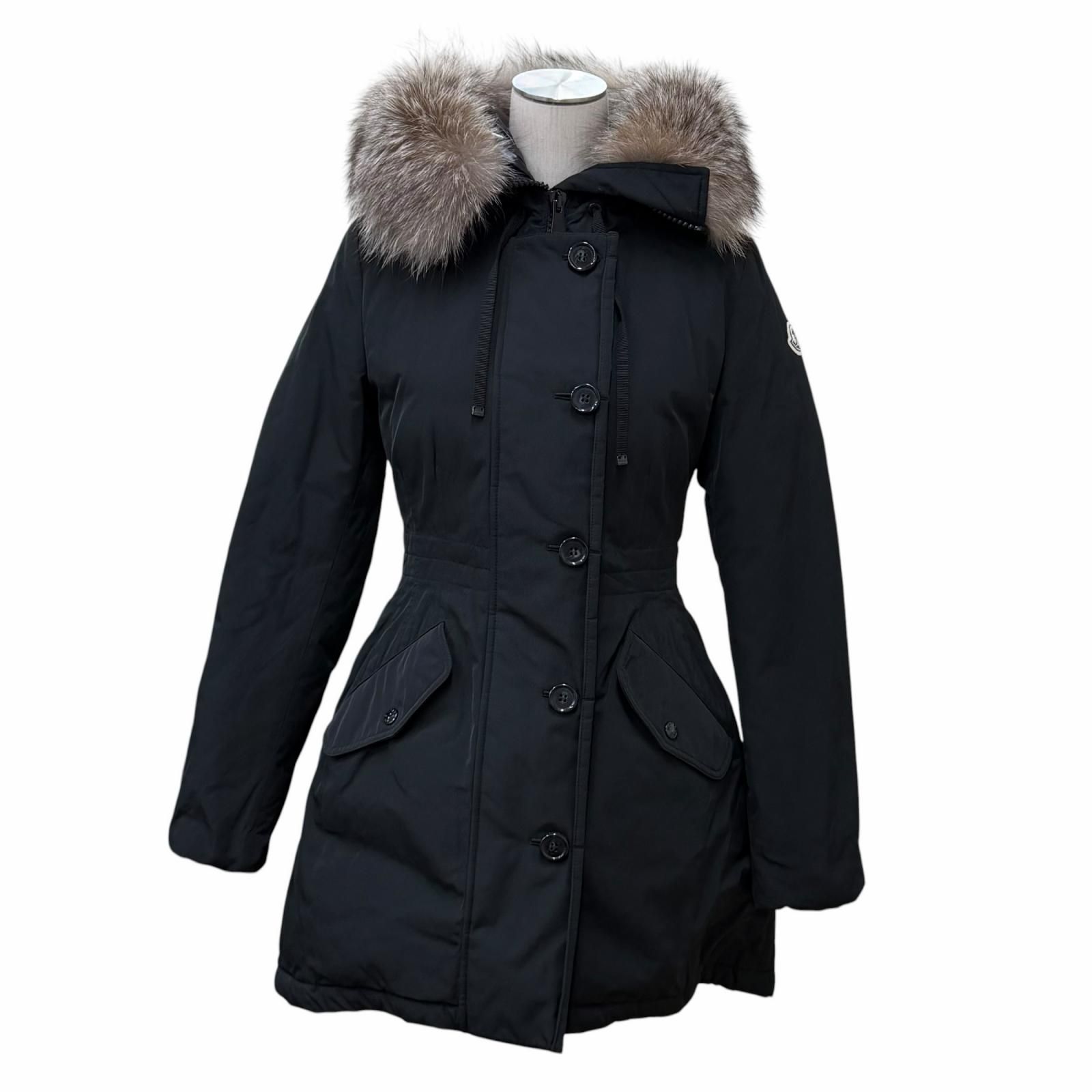 美品★MONCLER モンクレール MONTICOLE モンティコール FOXファー・フード付 比翼仕立て ダウンコート ブラック 0 正規品 レディース