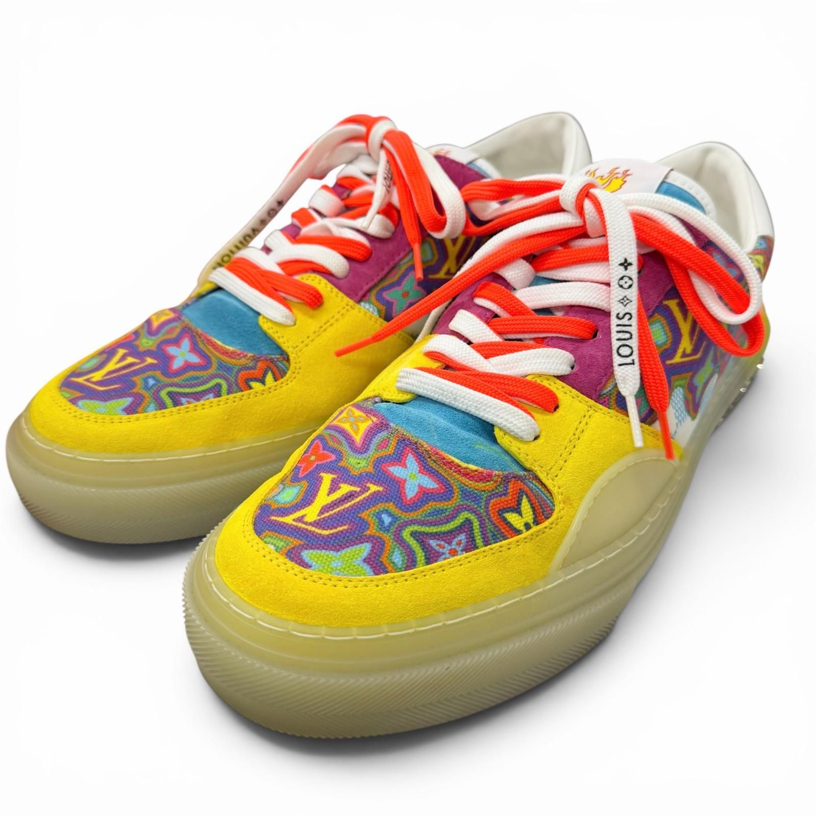 美品□LOUIS VUITTON ルイヴィトン 2020年製 LV オリライン キャンバス スウェードレザー モノグラム ローカットスニーカー マルチカラー 8 イタリア製 メンズ 保存袋付き