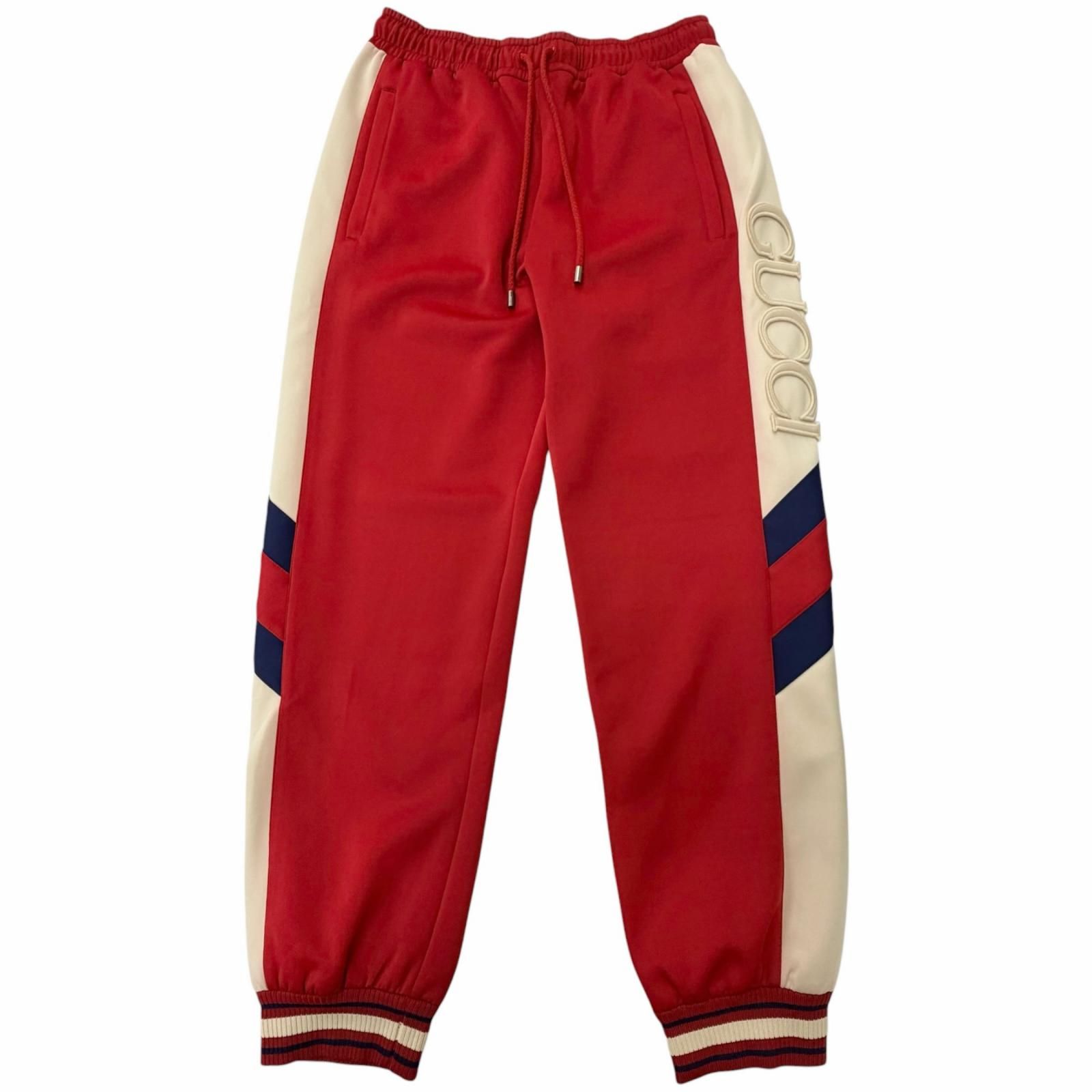 未使用品□GUCCI グッチ 23SS 715190 ネオプレン ウェブストライプ サイドロゴ トラックパンツ レッド XS イタリア製 正規品 メンズ