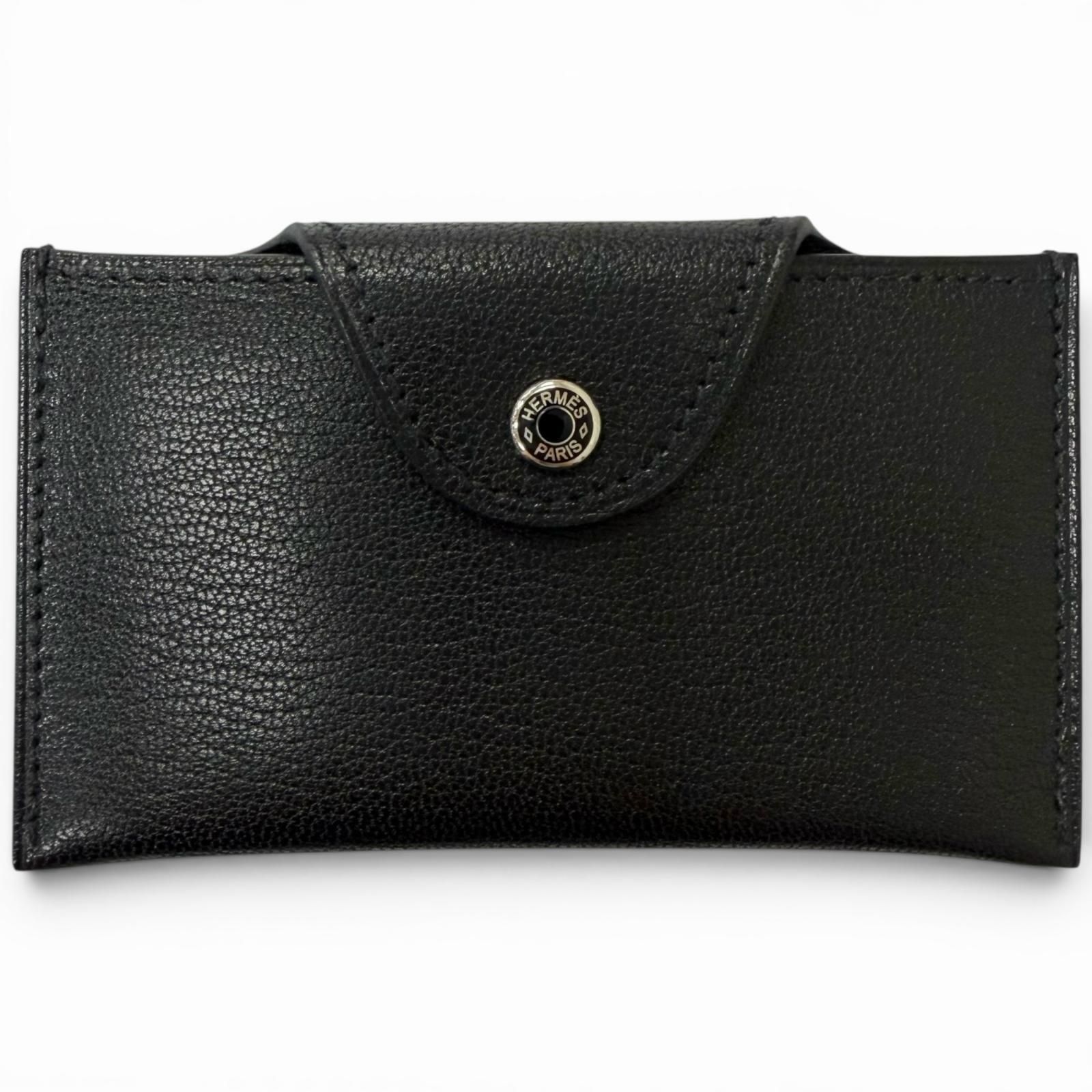 極美品□HERMES エルメス イリアード シェーブル クルードセル レザー カードケース 名刺入れ ブラック K刻印入り フランス製 メンズ