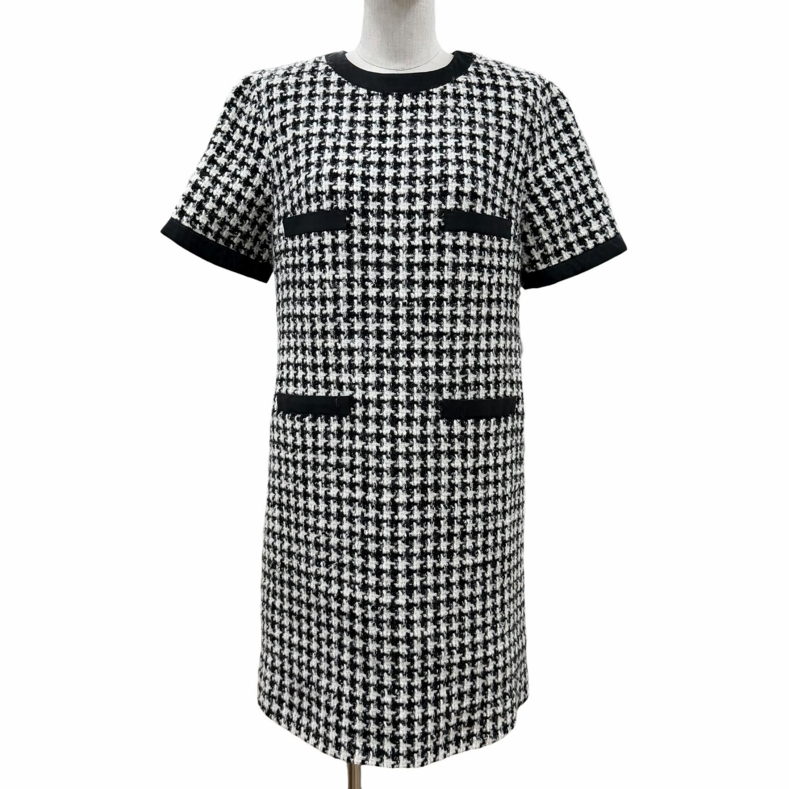 極美品◇MONCLER モンクレール 2023年製 I20932G00010 59714 ABITO ウール混 モノトーン 半袖 ワンピース ブラック ホワイト 38 正規品 レディース
