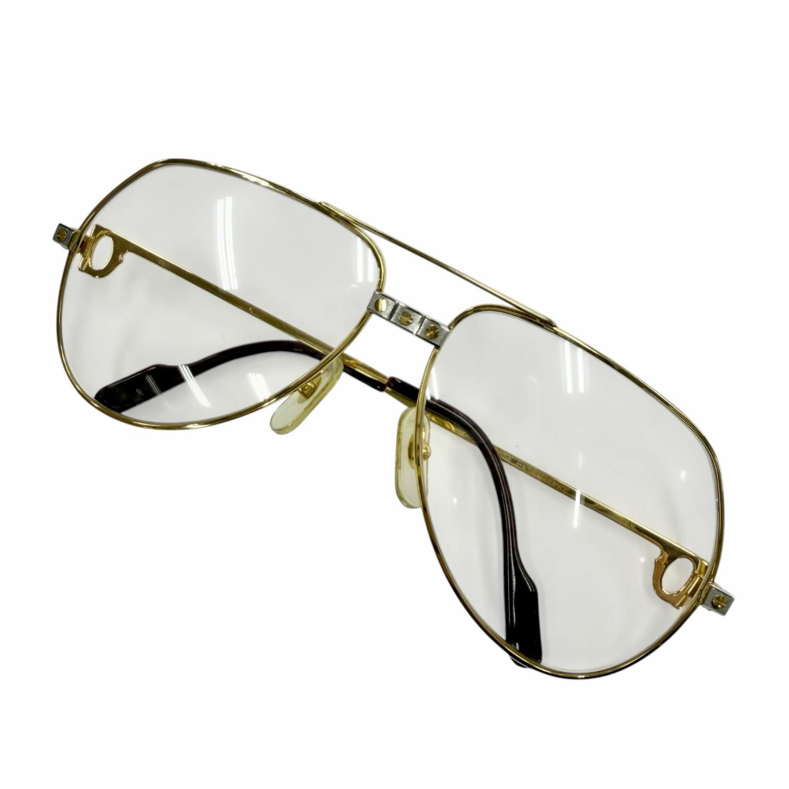 美品◇Cartier カルティエ ヴィンテージ ツーブリッジ アビエーター 130 メガネ 眼鏡 アイウェア ゴールド ボルドー 59□14 フランス製 メンズ