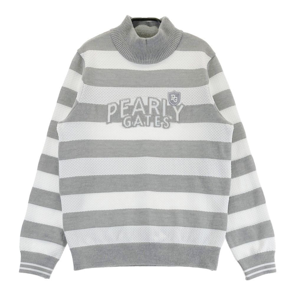 サイズ：1 PEARLY GATES パーリーゲイツ 2025年モデル ウール混 長袖ニットセーター ボーダー柄 グレー系 [240101709065] ゴルフウェア レディース ストスト